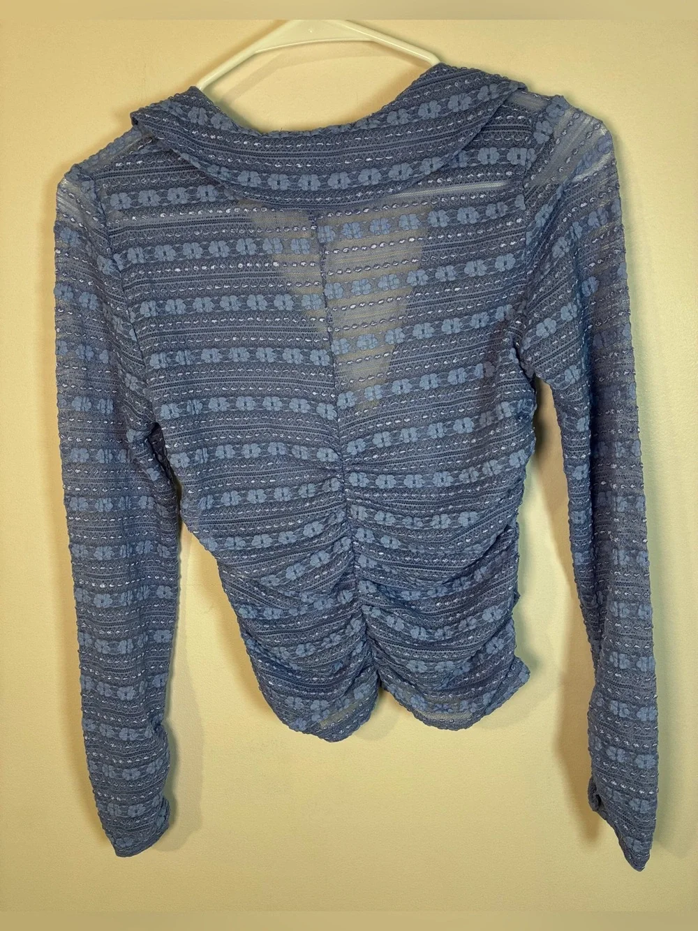 Anthropologie Sheer V-Neck Floral Lace Shirt, Purple/Periwinkle, Women’s XS